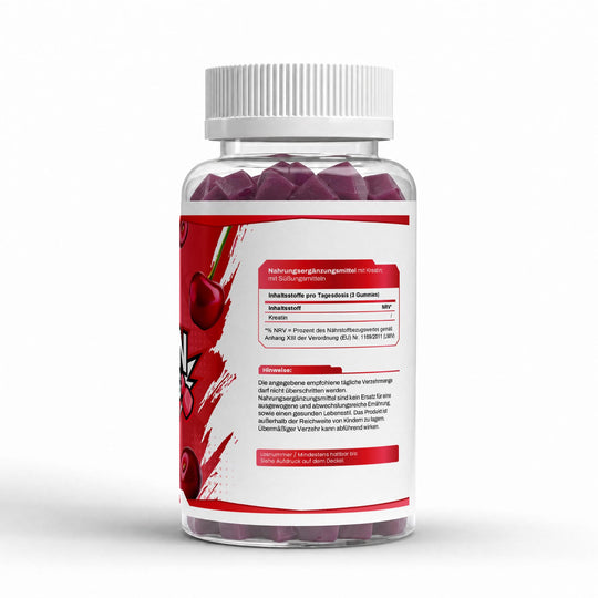 Muscleshock Kreatin Gummies Kirsche – Rückseite mit Zutaten