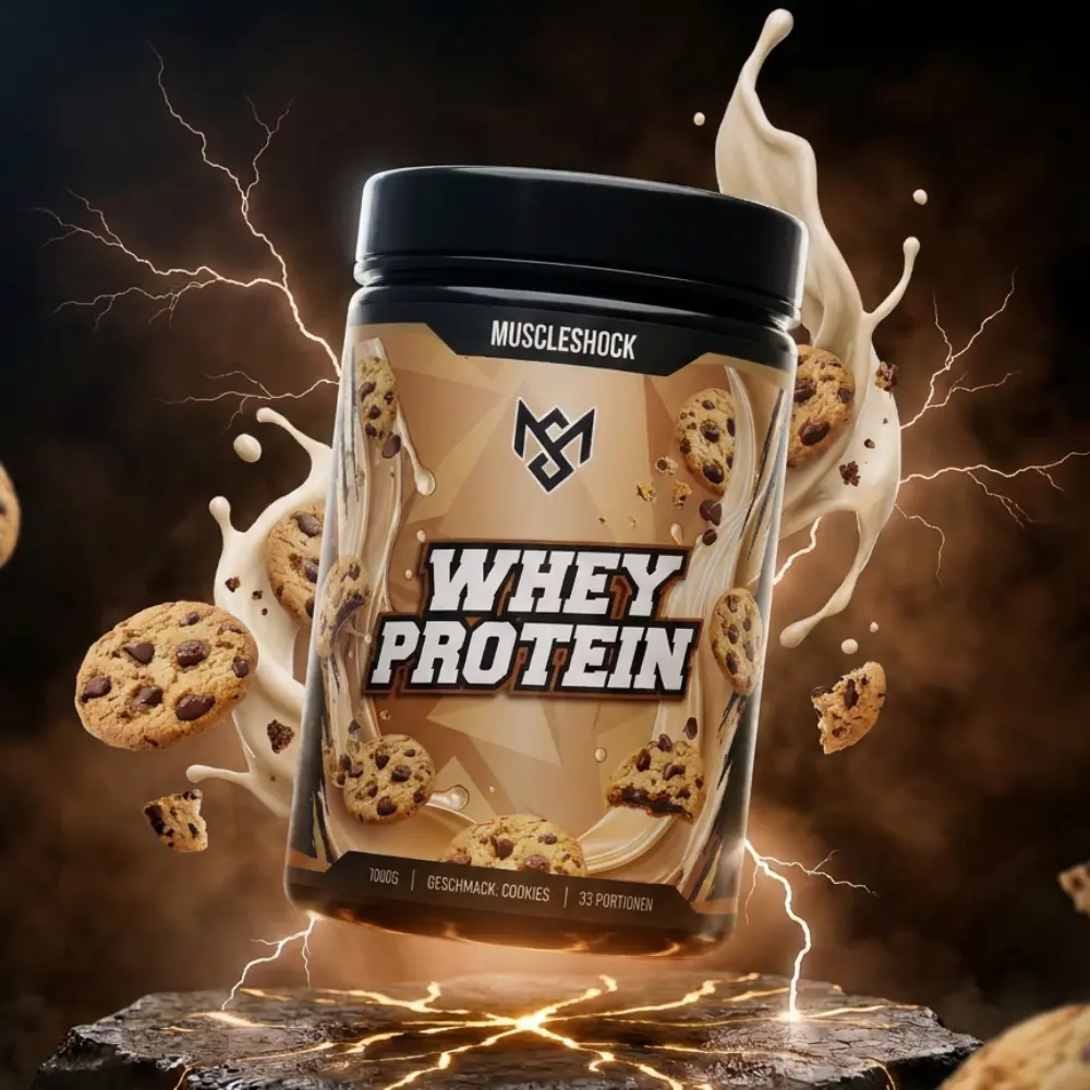 Muscleshock Whey Protein Cookies, 1000 g Dose mit 33 Portionen