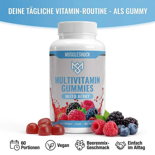 Vegane Multivitamin Gummies in Gummibärchenform für tägliche Vitamin- und Mineralstoffversorgung
