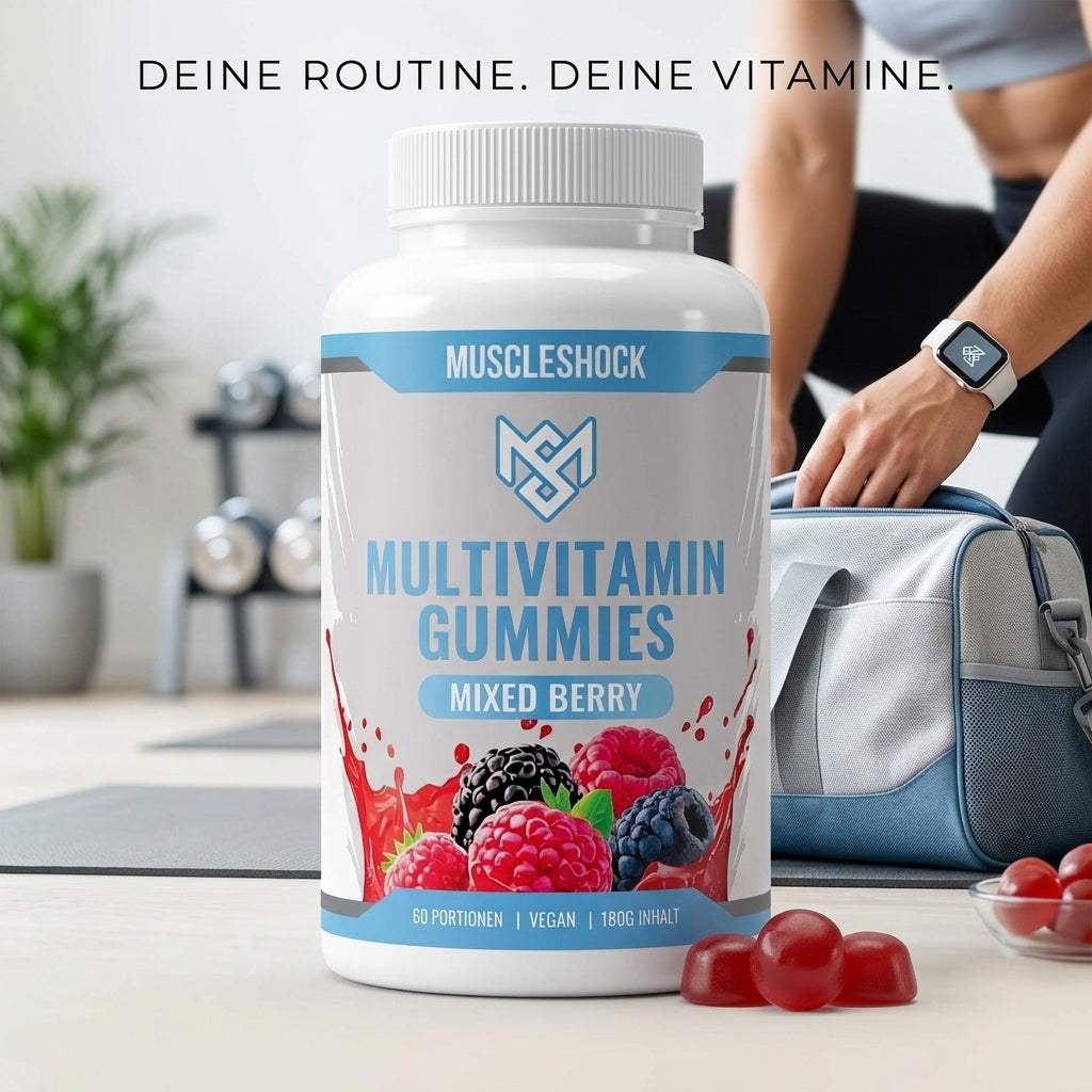Vegane Multivitamin Gummies in bunter Gummibärchenform mit 13 Vitaminen und 9 Mineralstoffen, zuckerfrei und alltagstauglich