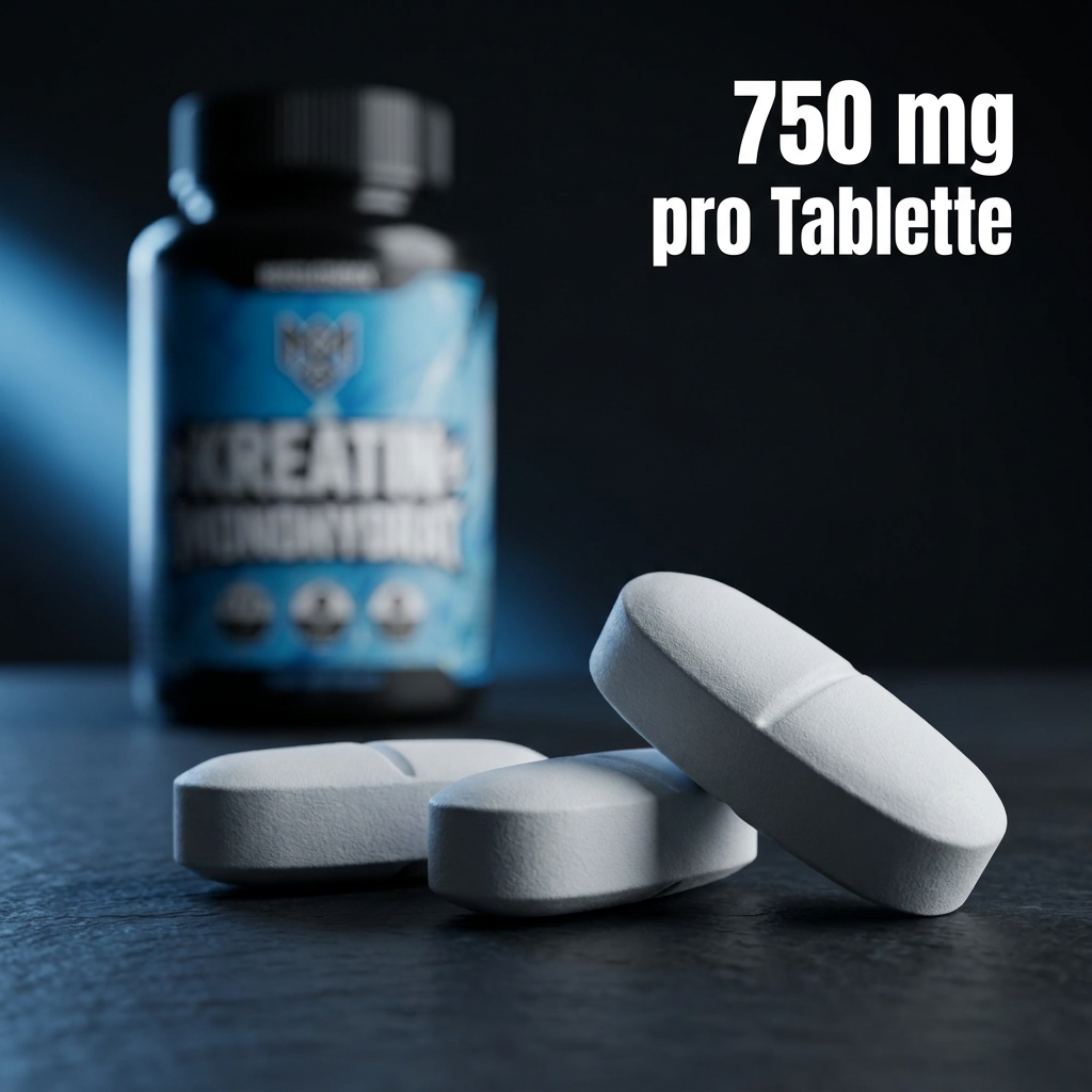 Muscleshock Kreatin Monohydrat Tabletten – 750 mg Kreatinmonohydrat pro Tablette, Makroaufnahme
