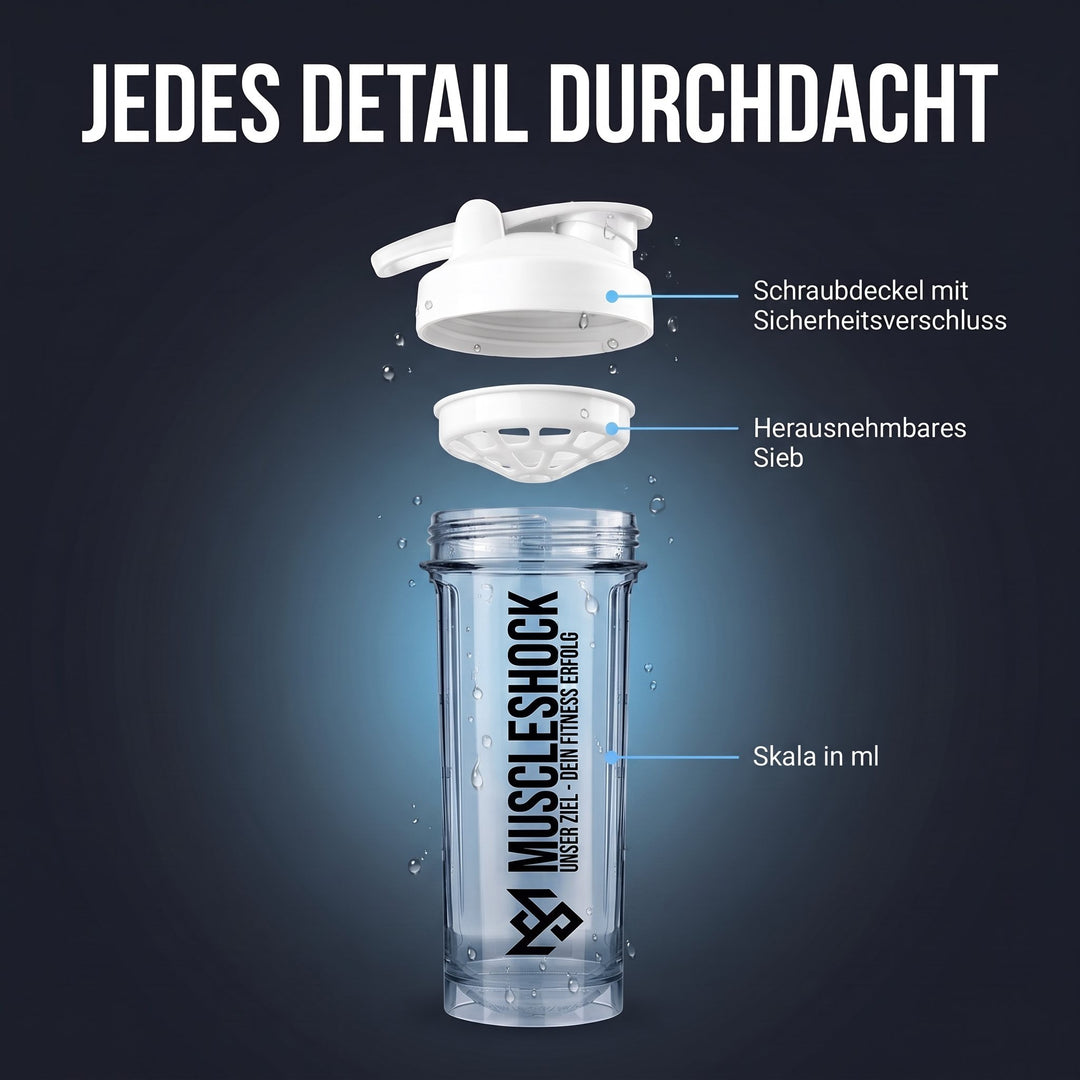 Shaker Crystal Clear – Schraubdeckel mit Sicherheitsverschluss, herausnehmbares Sieb, Skala in ml