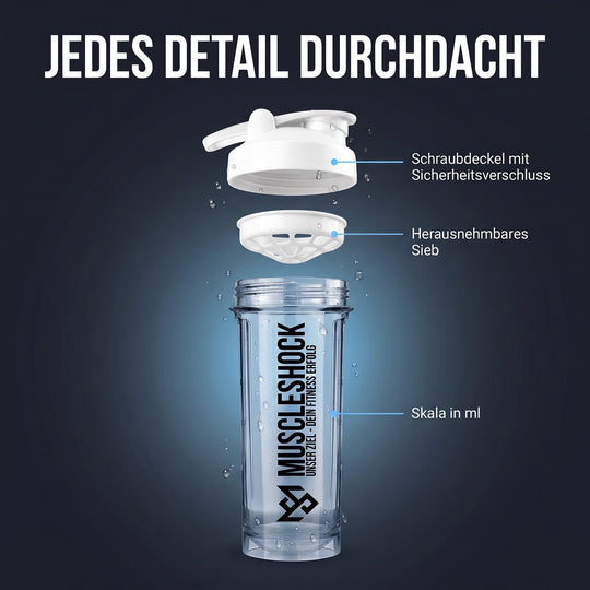 Shaker Crystal Clear – Schraubdeckel mit Sicherheitsverschluss, herausnehmbares Sieb, Skala in ml