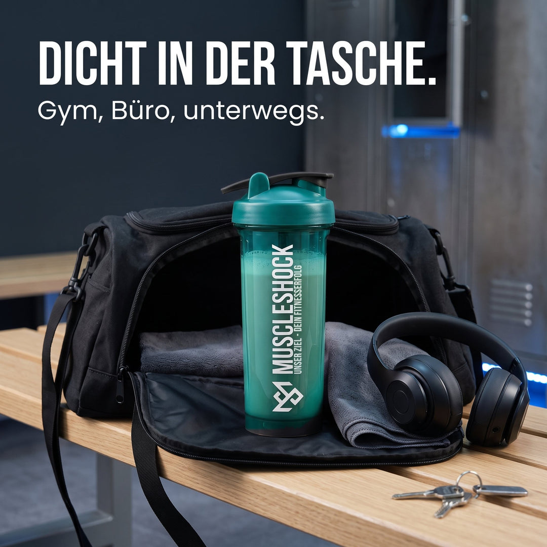 Muscleshock Shaker Forest Green – dicht in der Tasche für Gym, Büro und unterwegs