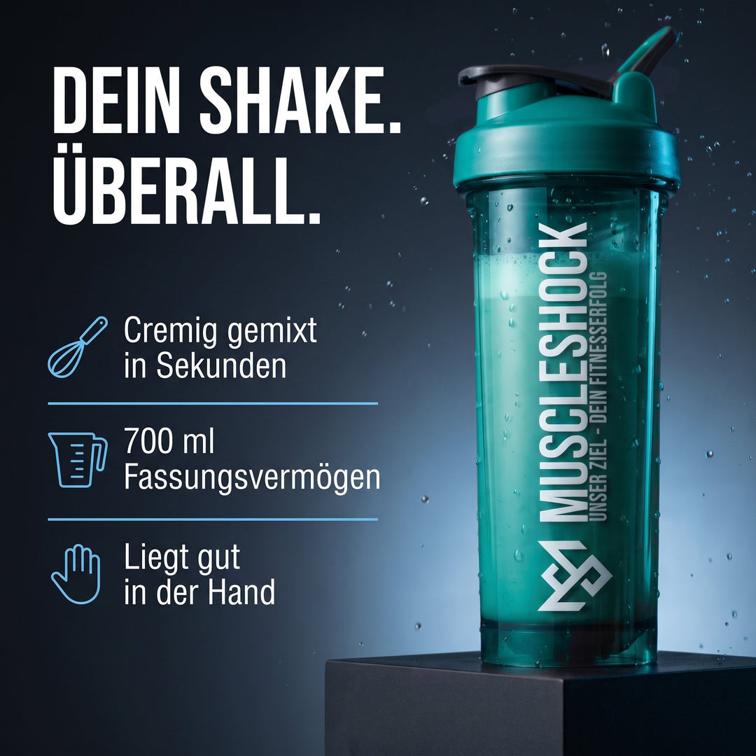 Muscleshock NXTGN Protein Shaker Forest Green – 700 ml, cremig gemixt in Sekunden, liegt gut in der Hand