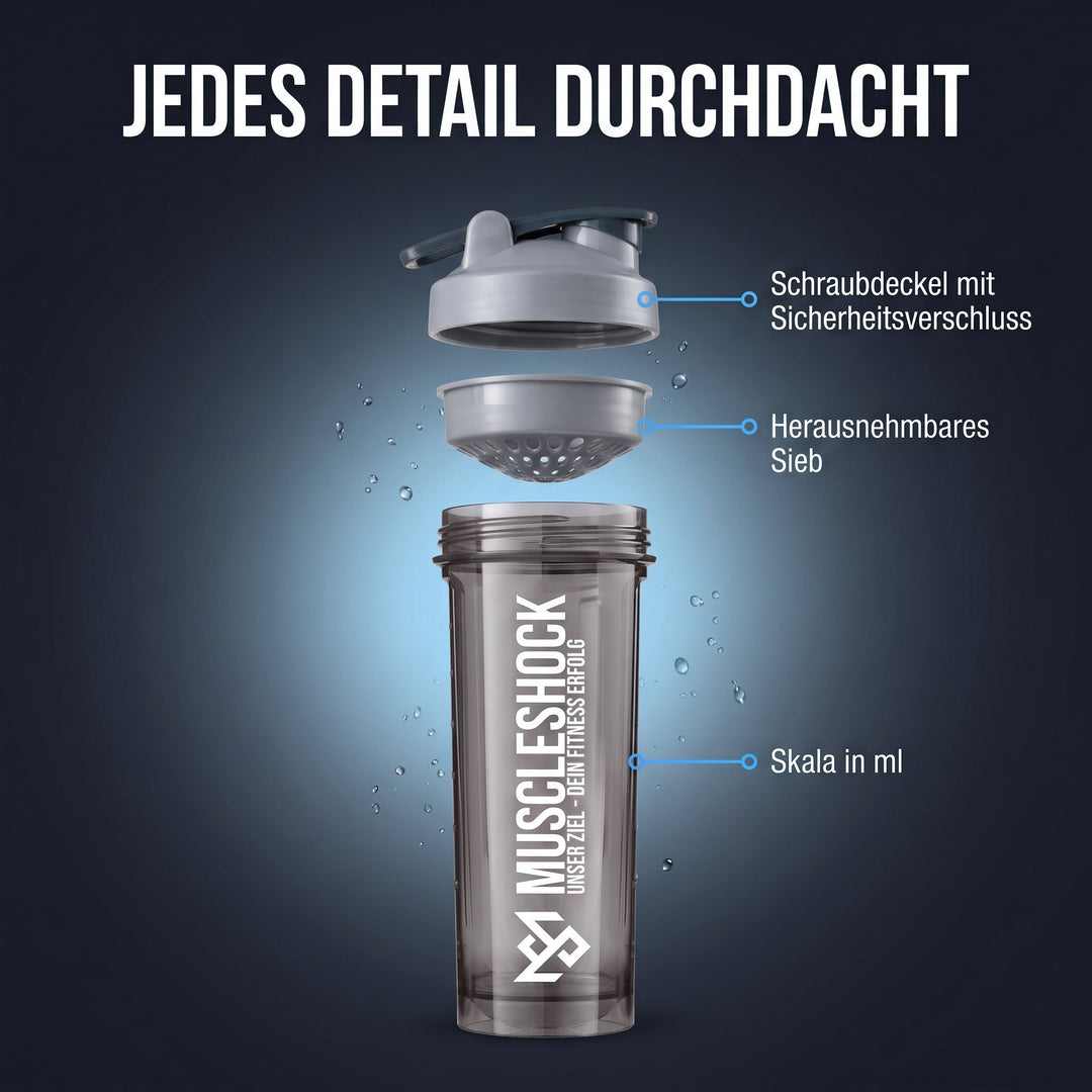 Shaker Nebula Grey – Schraubdeckel mit Sicherheitsverschluss, herausnehmbares Sieb, Skala in ml