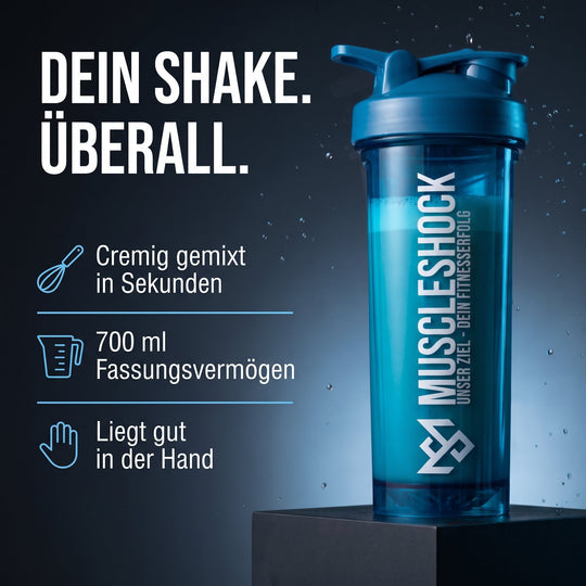 Muscleshock NXTGN Protein Shaker Ocean Blue – 700 ml, cremig gemixt in Sekunden, liegt gut in der Hand