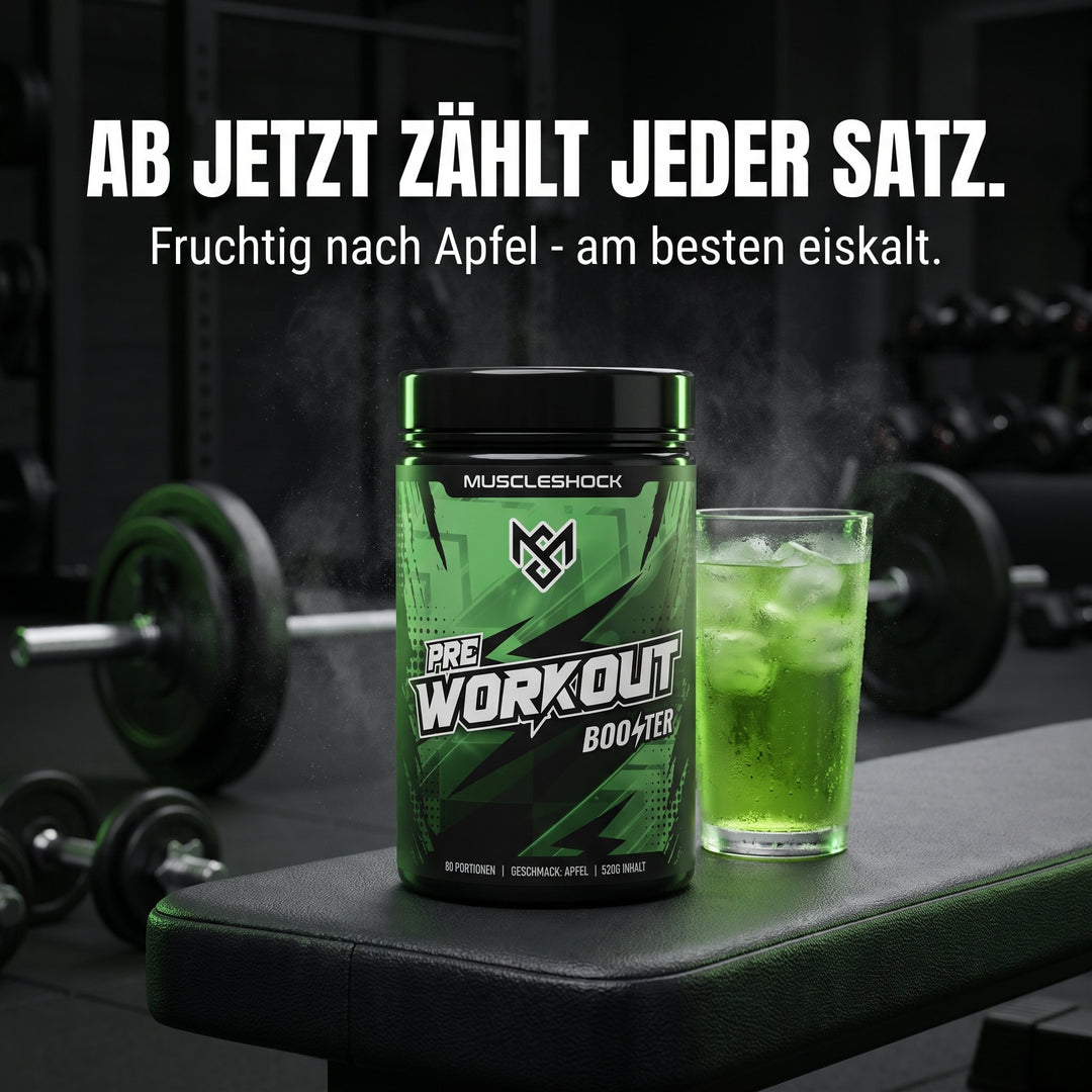 Muscleshock Shockwave Apfel im Gym – fruchtig nach Apfel, am besten eiskalt
