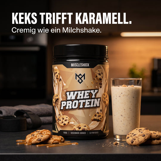 Muscleshock Whey Protein Cookies – Keks trifft Karamell – cremig wie ein Milchshake