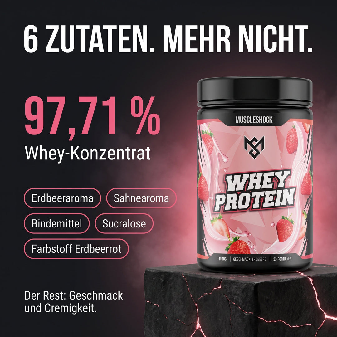 Whey Protein Erdbeere – nur 6 Zutaten, Hauptzutat Whey-Konzentrat