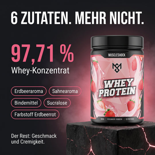 Whey Protein Erdbeere – nur 6 Zutaten, Hauptzutat Whey-Konzentrat