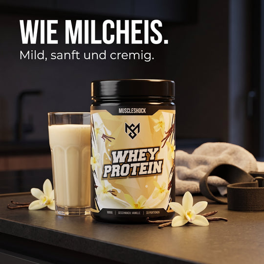Muscleshock Whey Protein Vanille – wie Milcheis – mild, sanft und cremig
