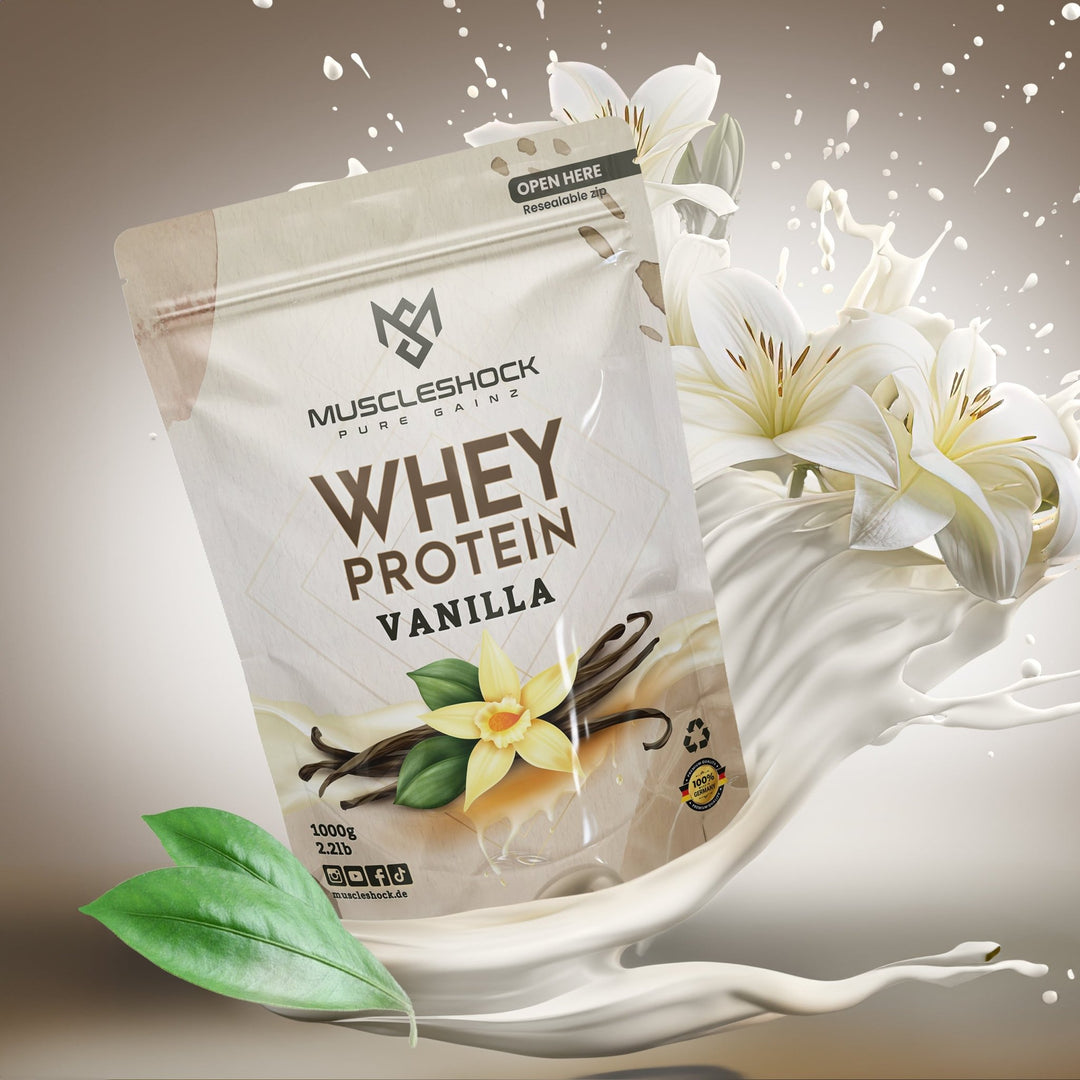 Wheyprotein French Vanilla Muscleshock für Muskelaufbau